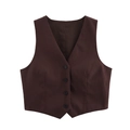 Classic dark brown slim fit V-neck waistcoat for women with four button closure - S / Coffee