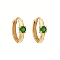 Aros minimalistas de oro 18k S925 con circonitas verdes redondas en engaste de garras - Verde