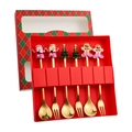 Christmas spoon and fork gift set with colorful cartoon Santa and tree toppers - Red Box 6-Piece Set C