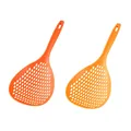 Set di due schiumarole in plastica arancione resistenti al calore con manico lungo da cucina - Arancione in sacchetto OPP