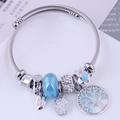 Silver Tree of Life charm bracelet with blue glass beads and handmade pendant charm - Blue