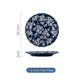 7.9 inch blue ceramic dinner plate with white floral pattern and wavy edge, 20.1cm diameter - Overglaze 7.9 Inch Flat Plate (Jialan)