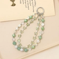 Bijou de téléphone en perles de cristal vert et blanc avec breloques papillon - Style Perlé Papillon Cristal à Double Chaîne / Vert