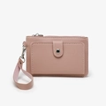 Compact pink faux leather coin purse with white stitching and wrist strap variant - Pink (Plain)
