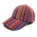 Dettaglio del motivo etnico bohémien colorato e della trama intrecciata sul cappello da baseball - M (56-58cm) / Stile Tessuto Floreale a Strisce Blu Viola (4#)