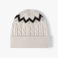 Berretto invernale a maglia crema e marrone con fodera in pile e motivo a trecce - Taglia unica / Beige