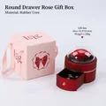 Red preserved rose jewelry box with drawer and matching pink gift bag, 10.5x10.5cm - Round Drawer Rose Flower Box / Red
