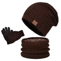Men's winter set in dark brown knit with thermal fleece lining, hat, neck warmer, and gloves - Dark Coffee