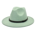 Elegant mint green wool fedora hat with black studded leather band for women - M (56-58cm) / Mint Green