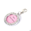 Ciondolo portafoto per animali tondo con strass argento base rosa e chiusura - Rotondo