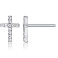 Detail view showing micro-pave cubic zirconia on S925 sterling silver cross stud earrings - 925 Silver / Platinum Gold (XDH1187)