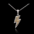 Collier pendentif éclair hip-hop avec zircons jaunes et blancs en finition argent - Or Blanc et Or Bicolore 60cm