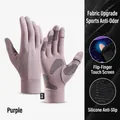 Purple thermal winter gloves with non-slip silicone grip and touch screen finger tips - M / Flip-Finger Liner Style / Purple