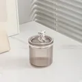 Translucent gray storage jar with a silver bear handle and modern vertical stripes - Silver Grey with Silver Bear