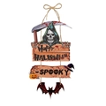 Targa per porta Halloween in legno con tristo mietitore, zucca, pipistrello e scritte - Decorazione per Porta Halloween Stile Teschio