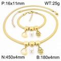 Golden titanium steel snake chain set with heart, pearl and hamsa hand pendants - Hamsa Hand / Bracelet / Gold