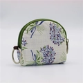 Floral semicircular coin purse in cream with purple flowers and a green zipper - Green Bouquet