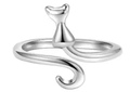 Adjustable silver cat-shaped open ring with a polished finish and minimalist design - 3D Standing Cat