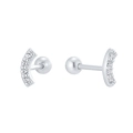 Minimalistische S925 Silber Ohrstecker mit gebogenem Zirkonia-Besatz und Schraubverschluss - Silber