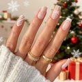 Uñas postizas navideñas con rayas francesas, lazos 3D y motivos de copos de nieve - Estilo de Lazo de Copo de Nieve de Raya Francesa de Navidad (CW138)