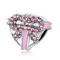 Pink heart pendant charm with bow design and crystals for DIY jewelry bracelet - Bow Pave Pink Heart