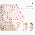 Portable 14cm cherry floral UV sun umbrella with matching hard case in cream pink - 14CM 6-Fold / Willow Cherry