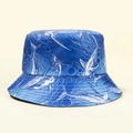 Dunkelblauer Anglerhut mit weißen Hai-Prints und verstärkter Krempe für den Sommer - Polyester Full Print Hai Stil