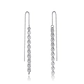 Elegant S925 sterling silver tassel drop earrings with snake chain and hollow leaf design - Silver Leaf Tassel Ear Threader (SE399-P)