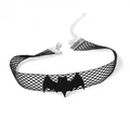 Elegant black mesh choker featuring a gothic fabric bat pendant for Halloween styling - 13# Black Bat Choker