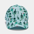 Detailed view of the tropical cactus print on this light blue breathable cotton baseball cap - Adjustable / Small Cactus Light Blue