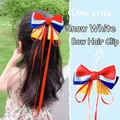 Fermaglio per capelli da principessa per bambine con fiocco tricolore e lunghe nappe - 181 Clip a Molla con Fiocco e Nastrini Lunghi [Rosso]