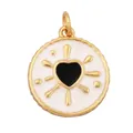 Round brass pendant with white enamel base and black heart pattern for DIY jewelry - K076506-Black Radiant Black Heart