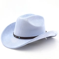 Detail of light blue faux suede western cowboy hat with turquoise stone leather band - Light Sky Blue