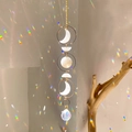 Modern gold suncatcher with white crescent moon and crystal prism for rainbow light - B28 Style