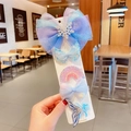 5-piece Frozen style girls' hair clip set with tulle bows, rainbow and mermaid tail charm - 2# Pink Rainbow (Hair Clip Set 012)