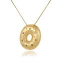 Macro shot of 18k gold plated chunky ring pendant with inlaid sparkling cubic zirconia - Letter O