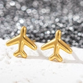 Boucles d'oreilles avion en acier inoxydable plaqué or 18 carats sur pierre blanche - Avion
