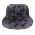 Purple leopard print faux fur bucket hat with soft plush texture for winter warmth - M (56-58cm) / Purple