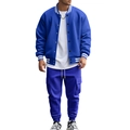 Detail of royal blue baseball jacket and cargo pants set with ribbed collar and side pockets - S / Top And Bottom / Sapphire Blue