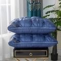 Pair of deep blue quilted high-elasticity hotel pillows with gold decorative piping - Tufted Blue / 48*74cm (High 950g)