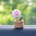 Handmade crochet mini pink and white rose potted plant ornament for car decor - Rose Potted