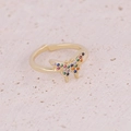 Macro shot of gold butterfly ring featuring multi-colored micro-inlaid cubic zirconia crystals - Colorful Zircon Butterfly Style (4#)