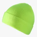 Neon green knitted beanie with ribbed texture and folded cuff for winter fashion - L (54-60cm) / Neon Yellow
