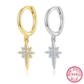 S925 sterling silver star stud earrings with diamonds in gold and silver finishes - North Star Dangle / Silver