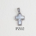 Silver plated stainless steel cross pendant featuring white mother of pearl inlay - PZ02-Shell Cross / Steel
