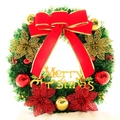 30cm green Christmas wreath with red bow, gold flowers, and Merry Christmas sign - 30CM Simplified Four Flowers Wreath
