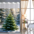 Winter pine tree print shower curtain with built-in metal eyelets for bathroom partition - 181x188cm / Snowy Forest (Curtain Only)