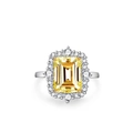 Anillo de plata de ley S925 con circonita amarilla de corte radiante y halo - US 5 / Amarillo-Corte Esmeralda(CBJZ028)
