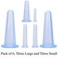 Set of 6 light blue facial cupping therapy cups with 3 large and 3 small silicone massagers - Blue Six Pieces