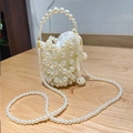 Mini handmade pearl bucket bag in pearl white with drawstring satin pouch and long strap - Pearl Fairy Bucket Bag Finished